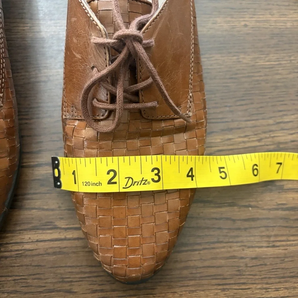 Trotters Women's Brown Woven Leather Oxford Shoes Size 10M Lace Up Preppy